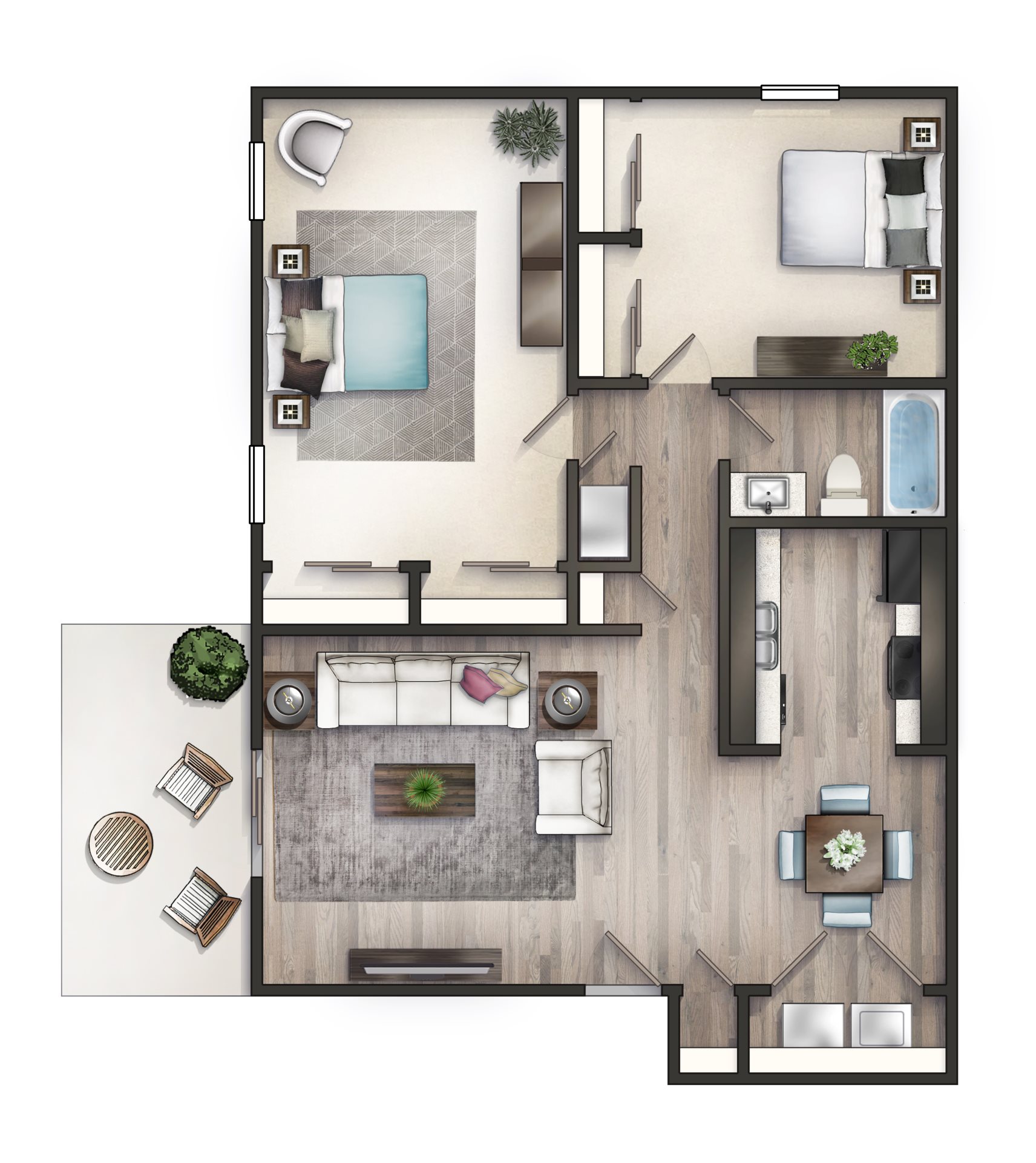 2 BD Flat Floor Plan 1